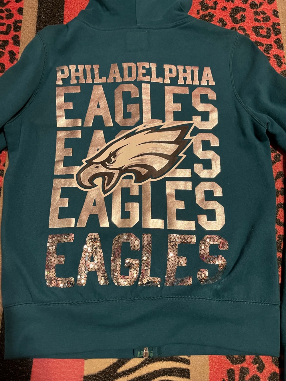 Vintage PINK Victoria's Secret Philadelphia Eagles sequins BLING zip up jacket - Picture 4 of 9